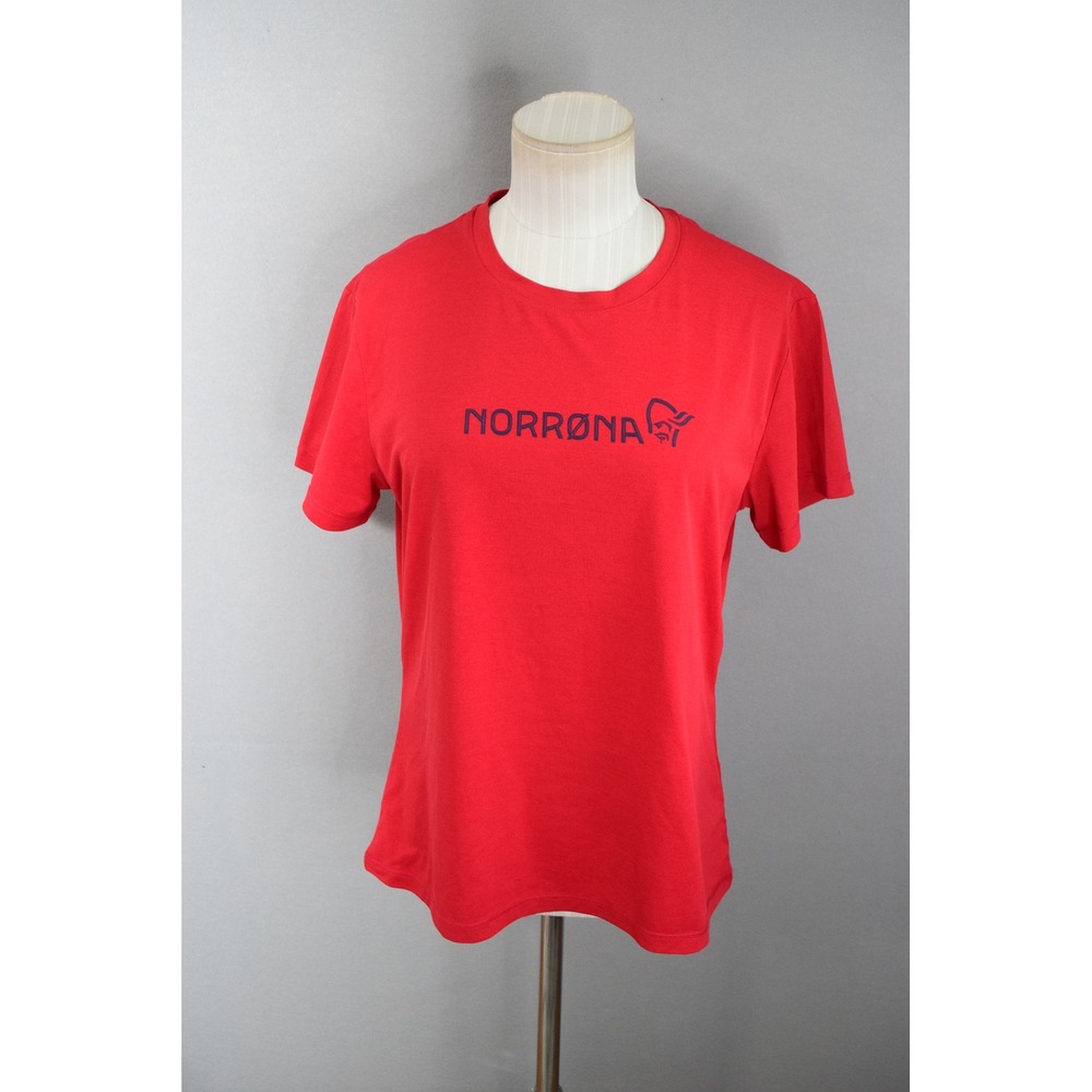 Norrona Tech T-Shirt Medium Red Logo Short Sleeve Womens Active Hiking Tee